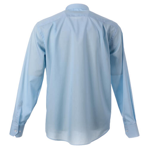 Camisa azul claro colarinho romano algodão manga comprida CocoCler 8