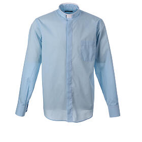 Coco Cler light blue cotton roman collar long sleeve shirt