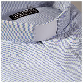 Light blue striped shirt with clergy collar, long sleeves, polycotton, CocoCler