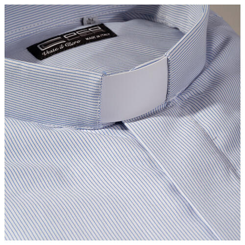 Light blue striped shirt with clergy collar, long sleeves, polycotton, CocoCler 2
