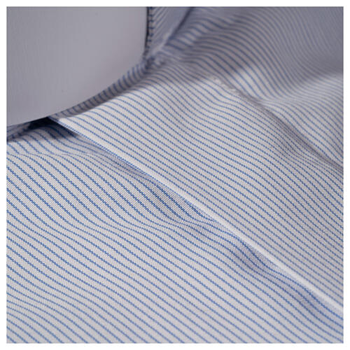 Light blue striped shirt with clergy collar, long sleeves, polycotton, CocoCler 4