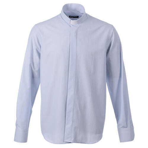 Chemise bleu ciel col clergy manches longues coton mélangé CocoCler 1