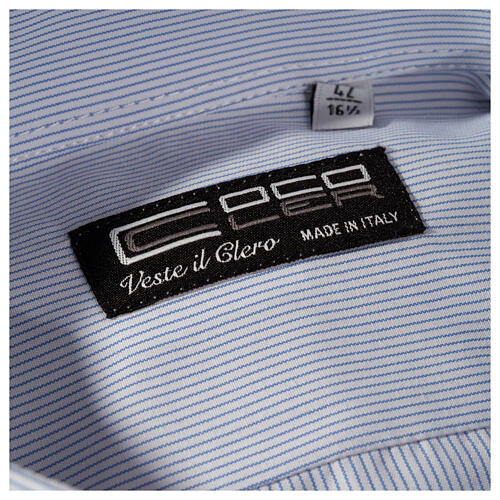 Camisa azul claro colarinho sacerdote manga comprida mistura de algodão CocoCler 3