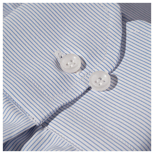 Camisa azul claro colarinho sacerdote manga comprida mistura de algodão CocoCler 5