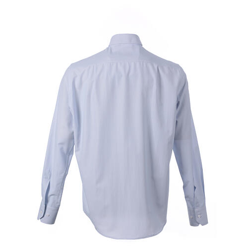 Camisa azul claro colarinho sacerdote manga comprida mistura de algodão CocoCler 7