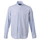 Camisa azul claro colarinho sacerdote manga comprida mistura de algodão CocoCler s1