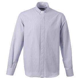 Blue striped shirt with clergy collar, long sleeves, polycotton, CocoCler