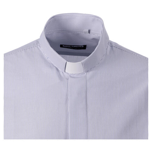 Blue striped shirt with clergy collar, long sleeves, polycotton, CocoCler 4