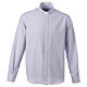 Blue striped shirt with clergy collar, long sleeves, polycotton, CocoCler s1