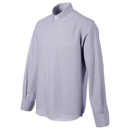 Chemise bleue col clergy manches longues coton mélangé Cococler 3