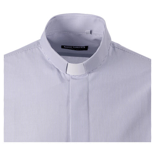 Chemise bleue col clergy manches longues coton mélangé Cococler 4