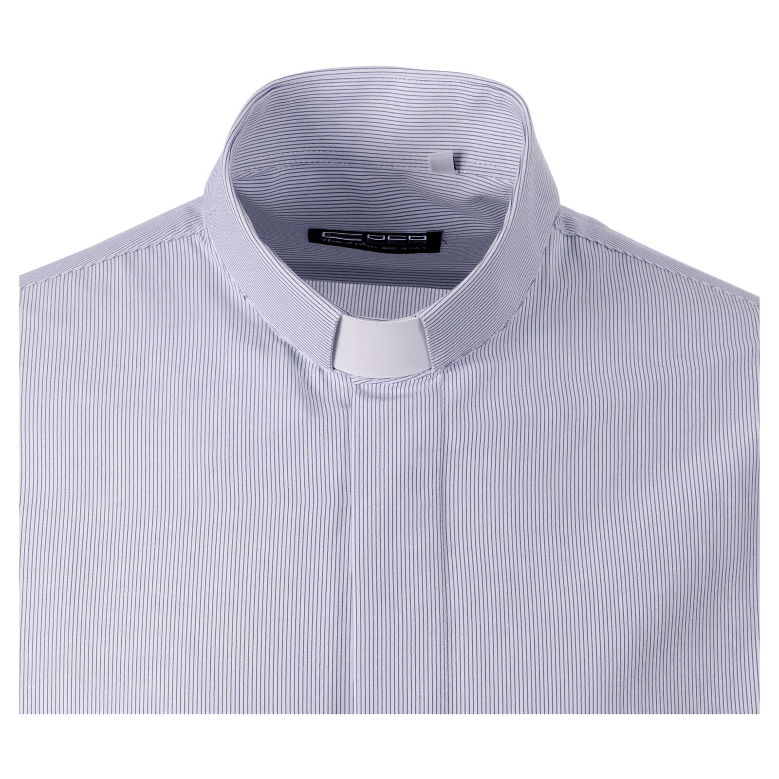Camicia blu manica lunga misto cotone CocoCler collo clergy