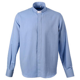 Camisa de fantasía manga larga celeste mixto algodón CocoCler cuello clergy