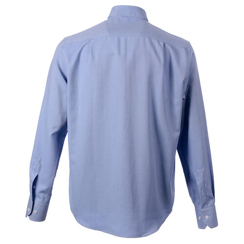 Camisa azul céu padrão Versus CocoCler colarinho sacerdote manga comprida algodão 7