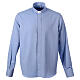 CocoCler cotton blend light blue long sleeve patterned shirt with clergy collar s1