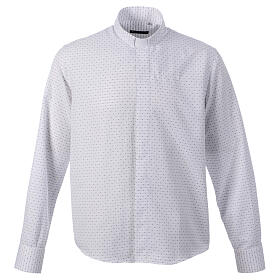 Long-sleeved white clergy shirt with geometric pattern, cotton blend, CocoCler