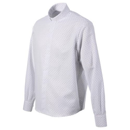 Long-sleeved white clergy shirt with geometric pattern, cotton blend, CocoCler 3