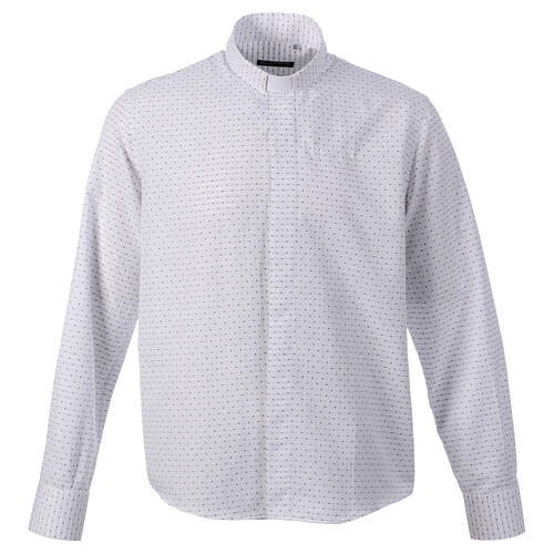 Camisa branca estampada manga comprida mistura de algodão colarinho sacerdote CocoCler 1