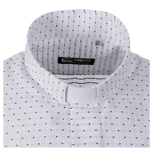 Camisa branca estampada manga comprida mistura de algodão colarinho sacerdote CocoCler 4