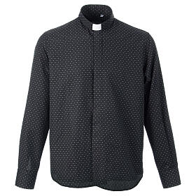 Long-sleeved black clergy shirt with geometric pattern, cotton blend, CocoCler