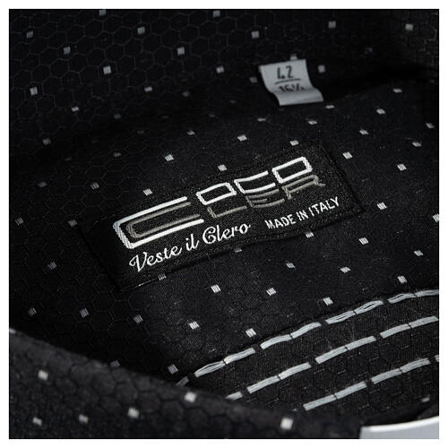 Long-sleeved black clergy shirt with geometric pattern, cotton blend, CocoCler 3