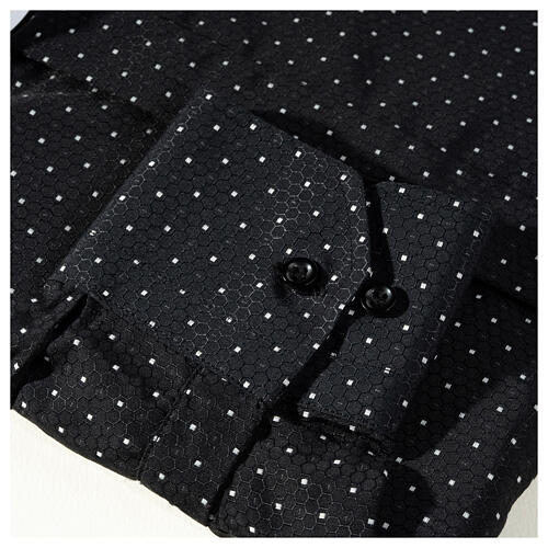 Long-sleeved black clergy shirt with geometric pattern, cotton blend, CocoCler 6