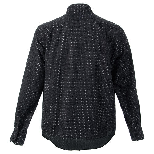 Long-sleeved black clergy shirt with geometric pattern, cotton blend, CocoCler 8