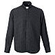 Camisa preta estampada manga comprida mistura de algodão colarinho sacerdote CocoCler s1