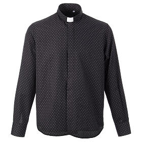 Clergy collar shirt long sleeved black CocoCler cotton blend patterned
