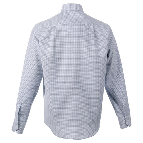 Long-sleeved clergy shirt with blue cross pattern, cotton blend, CocoCler 8