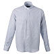 Long-sleeved clergy shirt with blue cross pattern, cotton blend, CocoCler s1