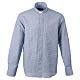 Long-sleeved clergy shirt with blue checked pattern, polycotton, CocoCler s1