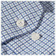 Long-sleeved clergy shirt with blue checked pattern, polycotton, CocoCler s5