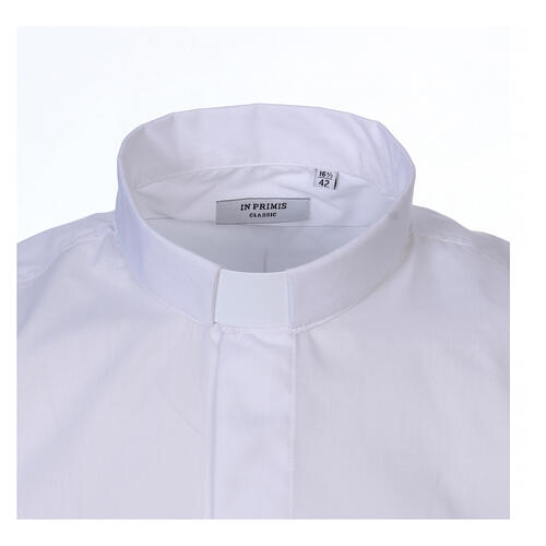 Long-sleeved clergy shirt in white cotton blend In Primis with Clergy collar, plus sizes 2