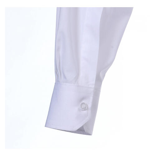 Long-sleeved clergy shirt in white cotton blend In Primis with Clergy collar, plus sizes 4