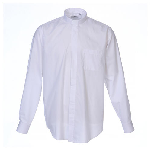 Chemise In Primis blanche col clergy manches longues mélange coton grandes tailles 1