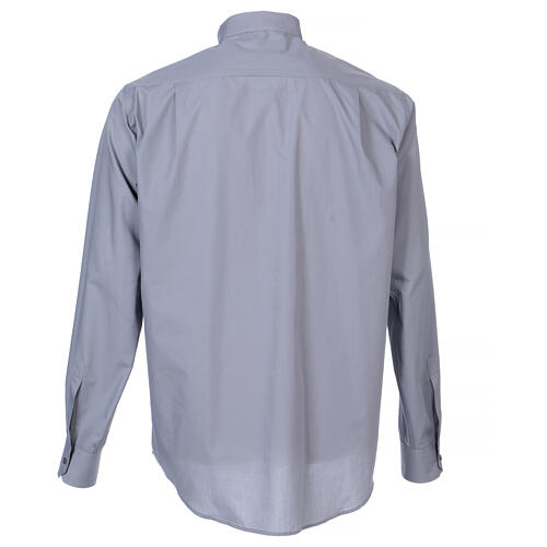 Long-sleeved clergy shirt in light grey cotton blend In Primis, plus sizes 6