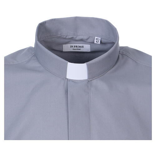 Chemise In Primis col clergy manches longues mélange coton gris clair grandes tailles 2