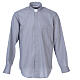 Chemise In Primis col clergy manches longues mélange coton gris clair grandes tailles s1