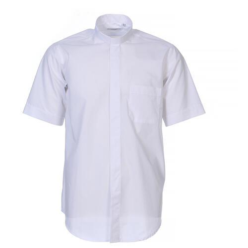 Chemise clergyman grandes tailles manches courtes mélange coton In Primis blanche 1