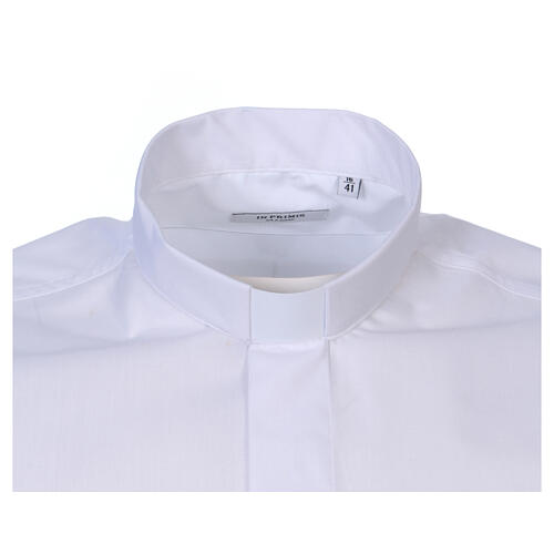 Chemise clergyman grandes tailles manches courtes mélange coton In Primis blanche 2