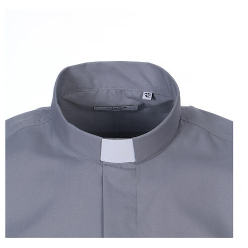 Short-sleeved light grey clergy shirt in cotton blend In Primis, plus sizes 2