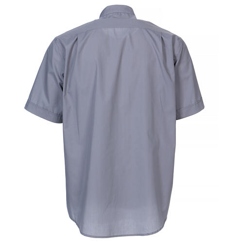 Short-sleeved light grey clergy shirt in cotton blend In Primis, plus sizes 5