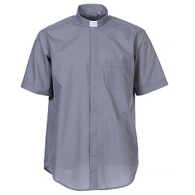 Camisa gris claro clergyman manga corta mezcla algodón In Primis tallas cómodas