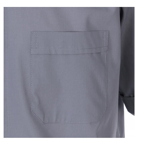 Chemise gris clair clergyman manches courtes mélange coton In Primis grandes tailles 3