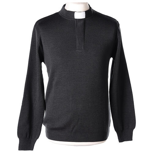 Pull clergy gris anthracite 50% mérinos 50% acrylique In Primis 1