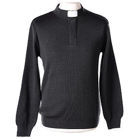 Sweter 50% merynos 50% kołnierzyk kapłański antracyt In Primis