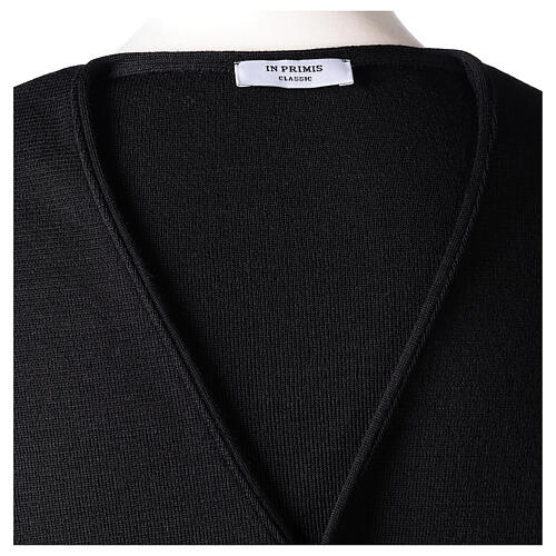 Sleeveless black cardigan In Primis for priests, 50% merino wool 50% acrylic 6
