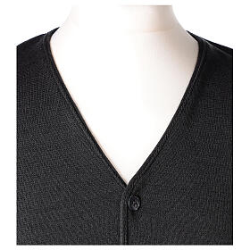 Sleeveless dark grey cardigan In Primis for priests, 50% merino wool 50% acrylic