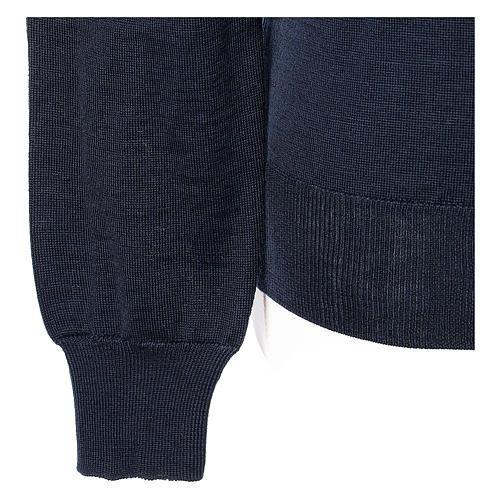 Pullover sacerdote blu maglia rasata collo a V 50% lana merino 50% acrilico In Primis 4